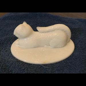 Vintage Milk Glass Squirrel Lid